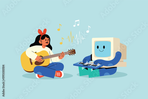 AI Music Creator and Human Artist Illustration