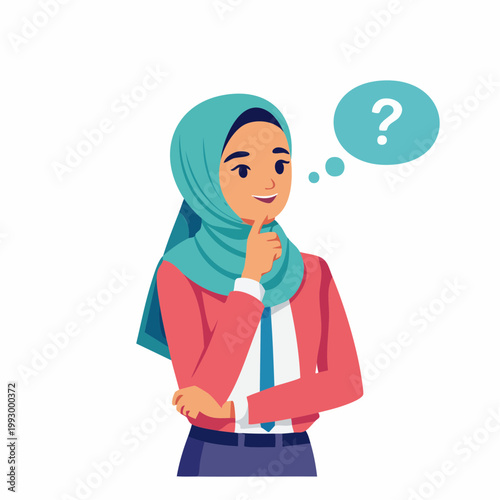 Woman in Hijab Thinking with Question Mark
