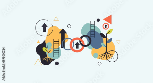 Geometric shapes and arrows in abstract composition