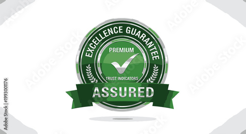 Green excellence guarantee badge, premium quality assured vector icon, guarantee seal, excellence symbol