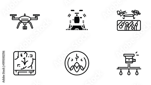 Precision Agriculture Icons: This image showcases a set of precision agriculture icons, providing visual representations of advanced technology used in modern farming.