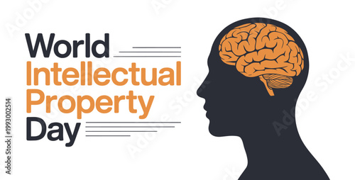 world intellectual property day concept with human head silhouette and brain illustration symbolizing creativity innovation copyright patent and trademark protection, modern awareness design 