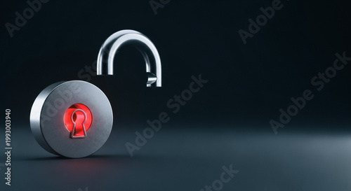 Unlocked Silver Padlock with Glowing Red Keyhole Representing Cyber Security Breach or System Access