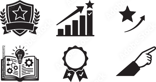 Success achievement and growth symbols with pointing hand vector silhouette Isolated on white background