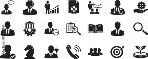 Modern expert icon set with clean line style showing skills knowledge authority mastery design