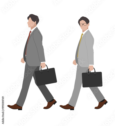 ビジネスバッグを持って歩くスーツ姿の男性 ビジネスパーソン ベクター 通勤 営業 白背景