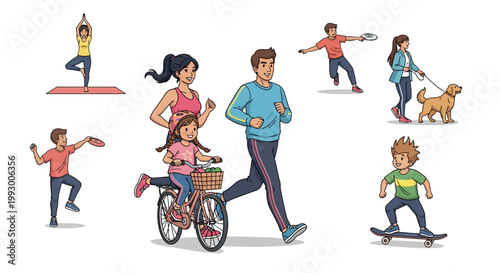 Diverse Group of People Engaging in Various Outdoor Physical Activities and Sports.