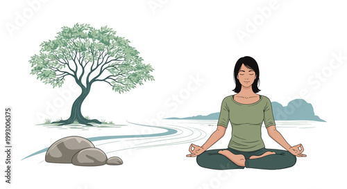 Woman practicing yoga meditation in lotus position.