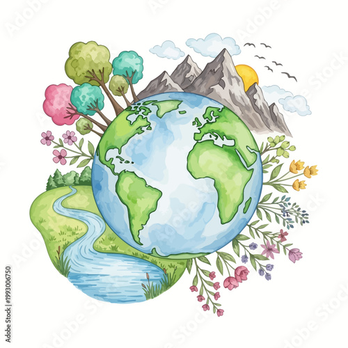 Earth Globe with Green Land Masses.