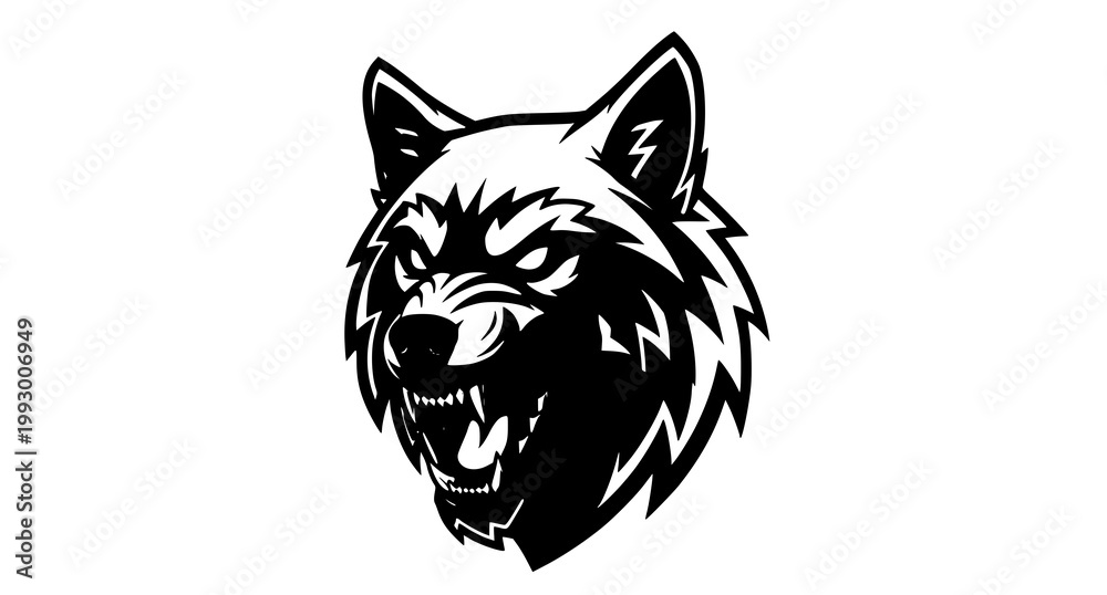 Obraz premium Aggressive wolf head illustration a bold black and white design