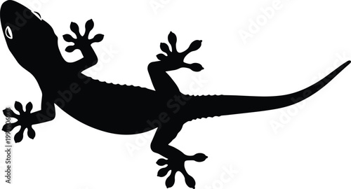Gecko lizard silhouette illustration, crawling reptile animal icon, tropical wildlife design, black lizard graphic isolated on white background
