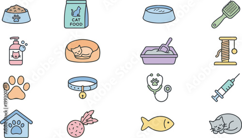 Essential Cat Care Icons For International Cat Day August Events