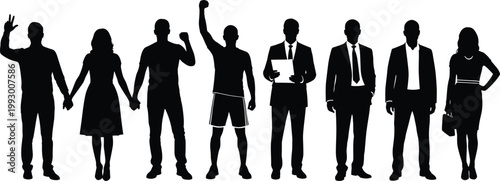 Set of diverse people silhouettes in different roles, community, professional, and casual figures collection for social design and illustration