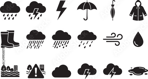 Monsoon Weather And Rainy Season Icons For August Event Safety