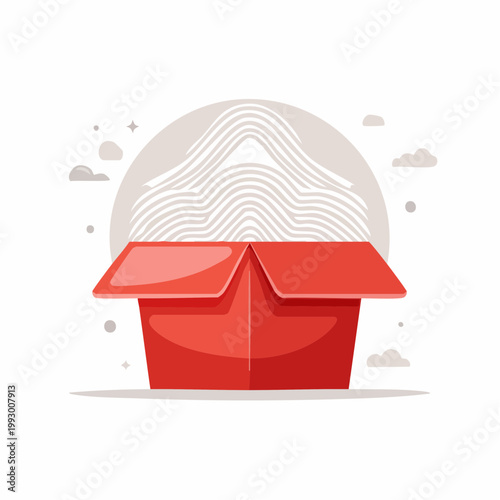 Open Red Box with Abstract Wavy Lines Inside