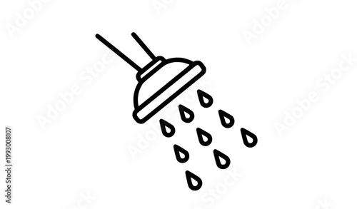Modern shower icon vector with water droplets filled style bathroom hygiene symbol clean minimal design