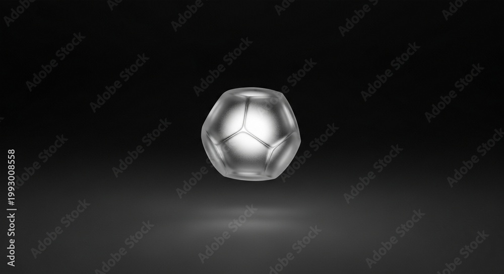Naklejka premium Futuristic metallic geodesic sphere object floating in dark environment with subtle light reflections