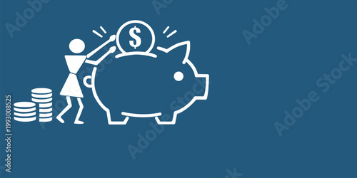 Warli Tribal Folk Art Style Illustration of a person Inserting a Dollar Coin into a Piggy Bank