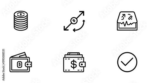 Financial Icons: A collection of concise icons illustrating financial concepts, business themes, and transaction symbols, essential visual elements.