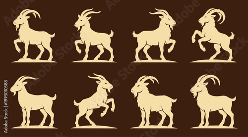 Heraldic Goat Silhouette Set – Medieval Ram and Ibex Icons for Royal Crests and Vintage Logos