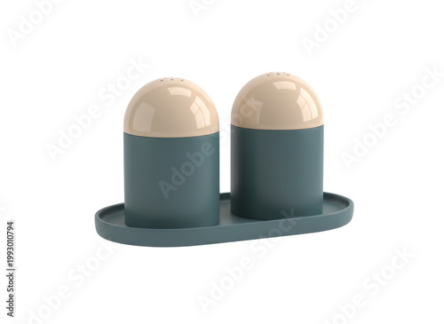two identical, round, teal-colored Container for pepper, Isolated on transparent background, 3D render style