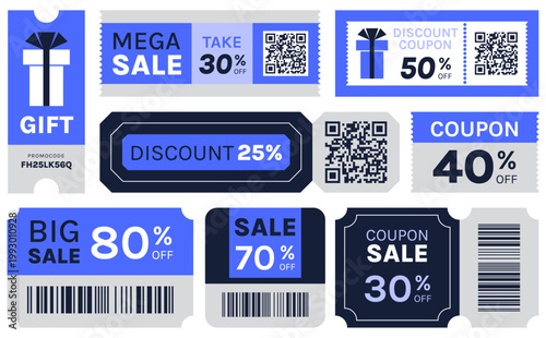Collection of diverse discount coupons and gift vouchers