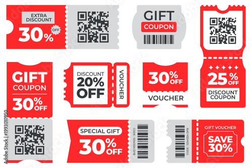 Collection of diverse discount coupons and gift vouchers