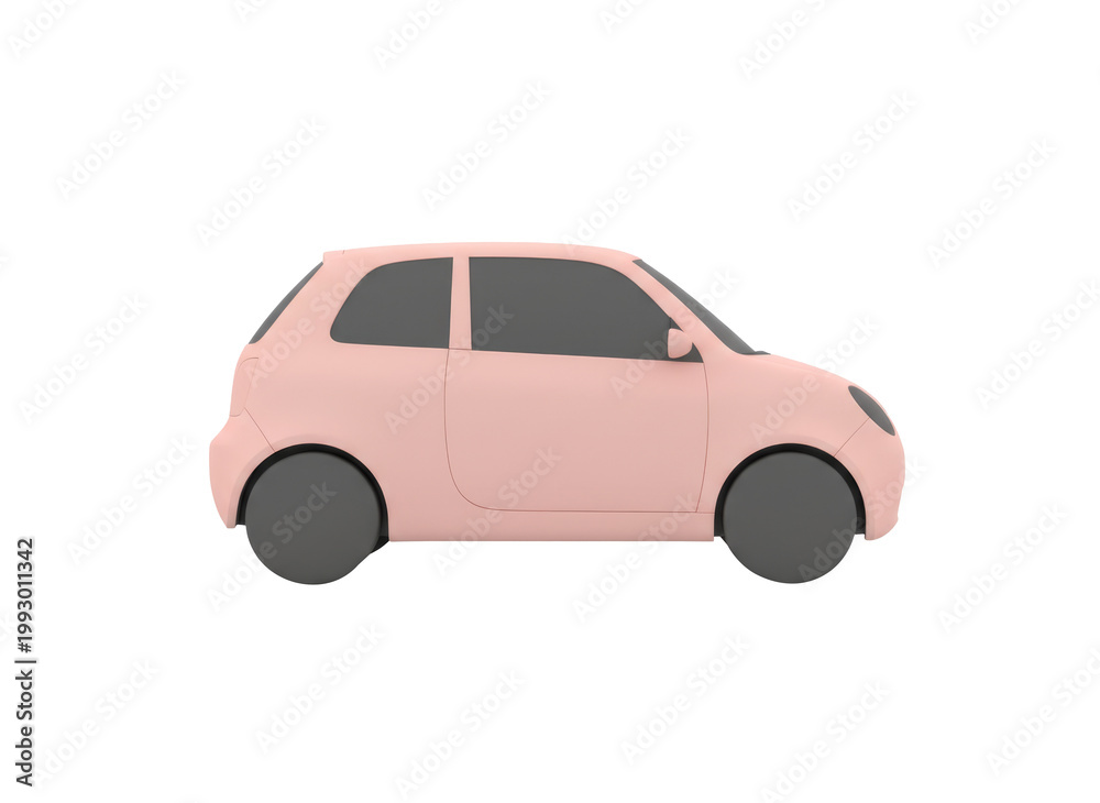 Naklejka premium Pink Compact Car Profile On transparent Background - Small City Vehicle With Toy-Like Minimalist Design