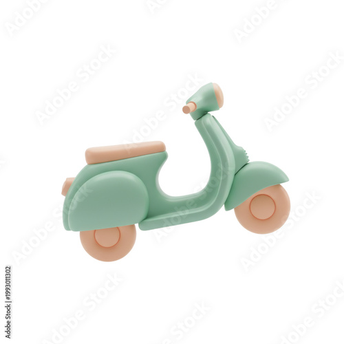 Pastel Mint Retro Scooter Toy 3D Render On transparent Background With Peach Accents