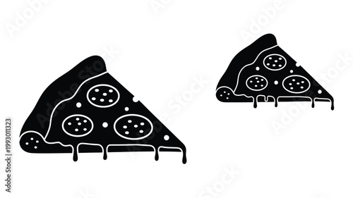 Two pizza slices shown in a striking black graphic silhouette