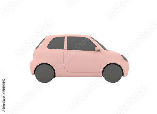 Pink Compact Car Profile On transparent Background - Small City Vehicle With Toy-Like Minimalist Design