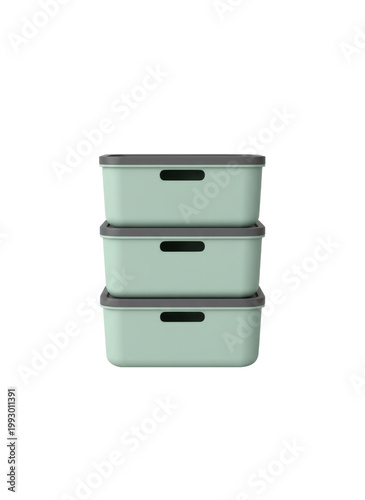 Stacked Mint Storage Boxes With Gray Lids — Modern Plastic Organizers For Home, Office And Closet