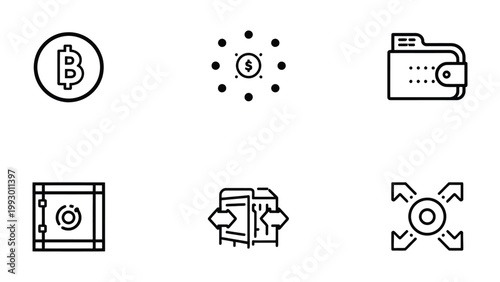 Konstfotografi Digital Finance Icons: An array of sleek, minimalist icons represents various facets of digital finance, suitable for illustrating concepts of online currency, secure transactions
