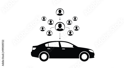 Car sharing, ride sharing, transportation network, social connections, vehicle silhouette