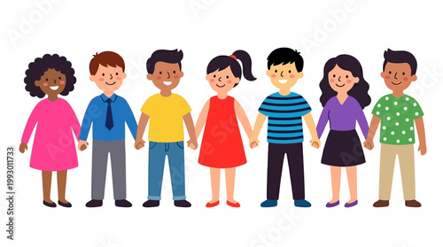 Diverse group of children holding hands in unity and friendship