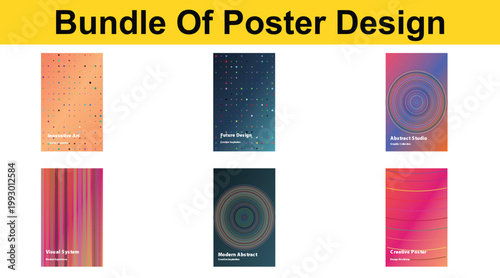 Vibrant poster designs showcase colorful backgrounds and patterns on display