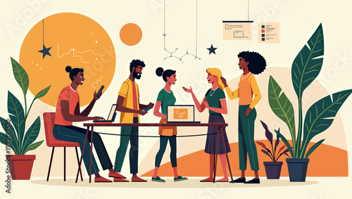 A minimalist illustration of a potted plant evokes feelings of calm and well-being, perfect for representing home decor, wellness, or a fresh, natural