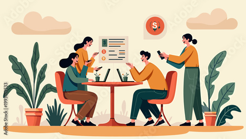 A calming, minimalist illustration of a potted plant. Ideal for website backgrounds, home decor inspiration, or representing themes of growth and well