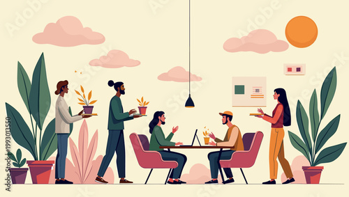 A calming, minimalist image of potted plants. Perfect for illustrating themes of home decor, wellness, biophilic design, and a connection to nature.