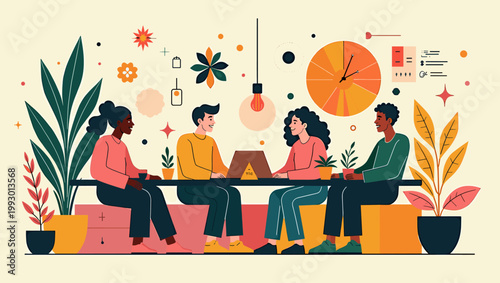 A serene and modern composition of potted plants, evoking feelings of calm and wellbeing. Ideal for lifestyle blogs, interior design articles, or well