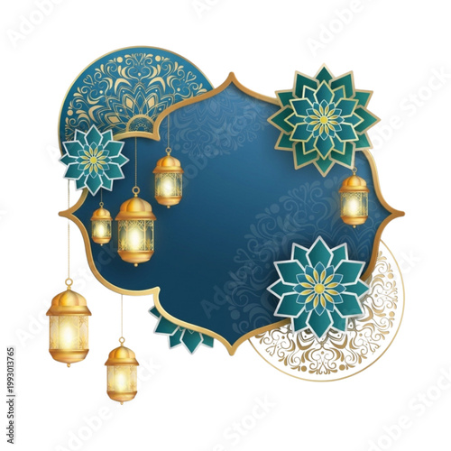 Elegant Ramadan Kareem Background Banner with Golden Lanterns and Floral Ornaments.
