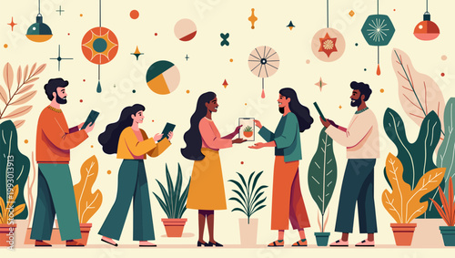 A minimalist illustration evoking a sense of calm and well-being. Ideal for articles on biophilic design, interior spaces, or promoting a healthy work