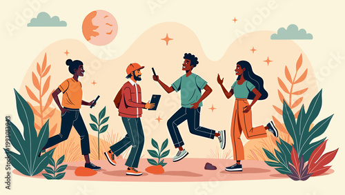 A creative image depicting a person partially concealed by large, vibrant tropical foliage, evoking a sense of mystery and hidden potential. Ideal for