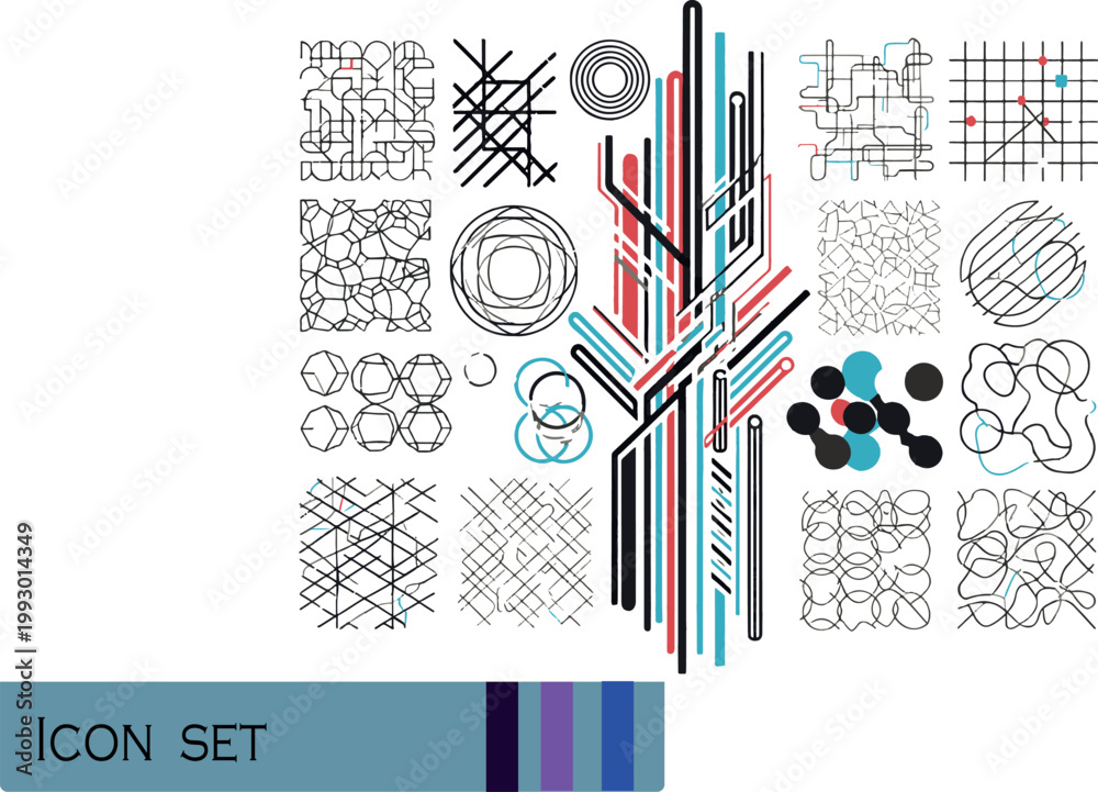 Obraz premium Print Abstract Geometric Line Art and Technological Connectivity Icon Set