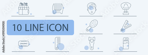 Barber tools set icon. Shop comb hairstyle head mirror brush clipper razor receipt trimmer spray grooming equipment haircut salon service.