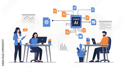 Artificial Intelligence Network Connecting Data and People in Office Environment.