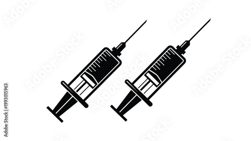 Two medical syringes displayed against a white background silhouette