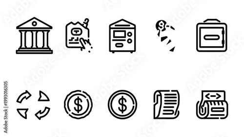 Financial Icons: A collection of various financial icons representing banking, money transactions, and business operations, offering a versatile visual resource.