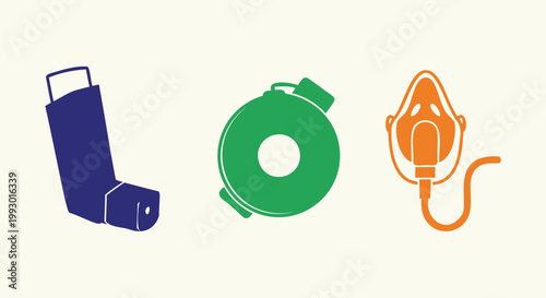 Asthma inhaler nebulizer mask and spacer icon set vector