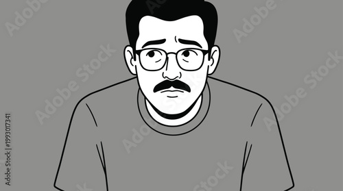 Vector Illustration of a Worried Man with Glasses and Mustache Express